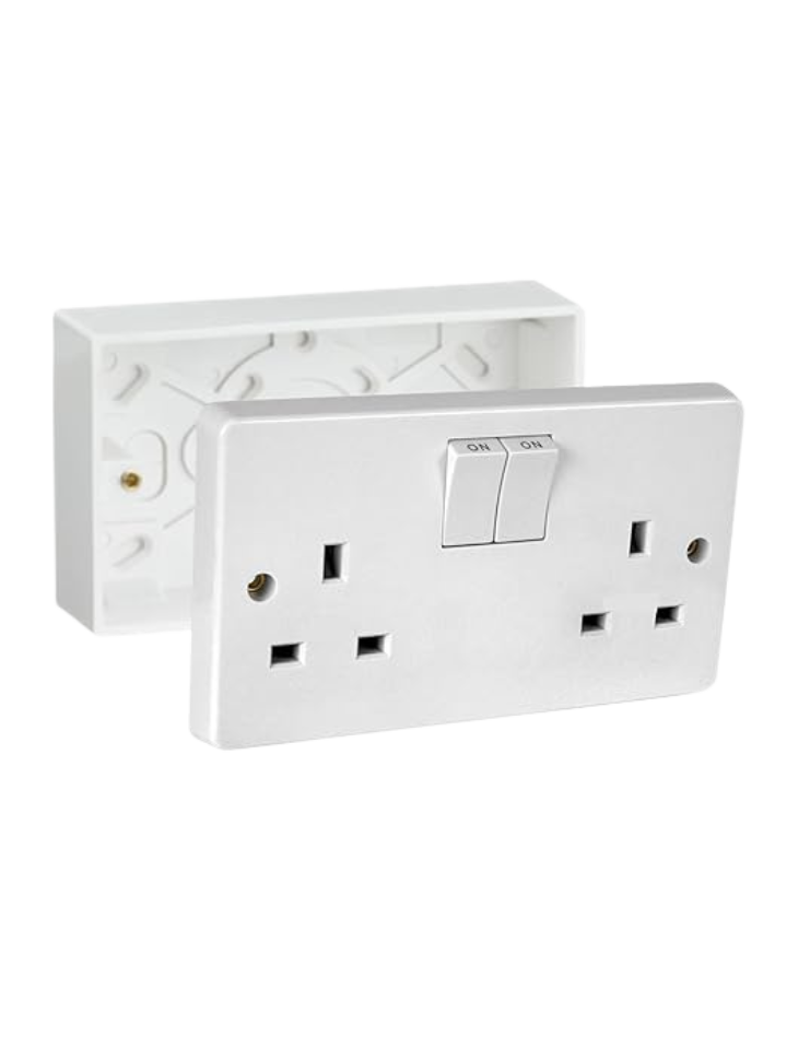 2-Gang 1 Way Switch & Socket Combo | White | Surface Mount