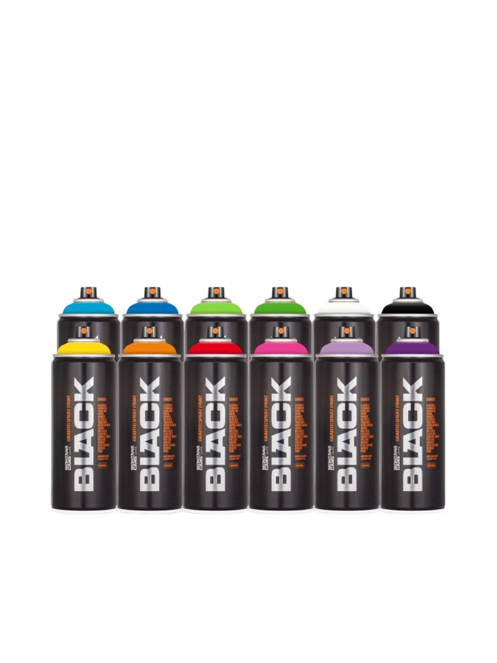 Montana Black 400ml Popular Colors Set of 12 Graffiti Street Art Mural Spray Paint