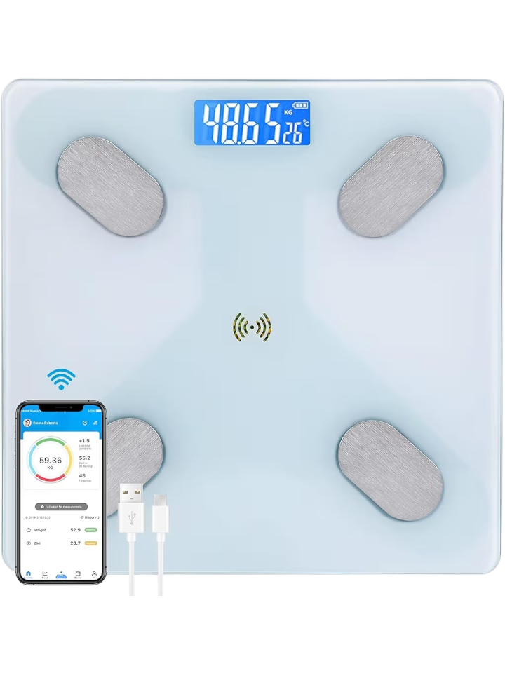 Digital Weight Scale,Bluetooth Body Fat Scale,LED Display and Step-On,Body Composition Monitor Health Analyzer,with USB Charging,26x260x2cm,White